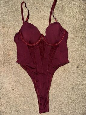 Burgundy Mesh Underwire Bodysuit